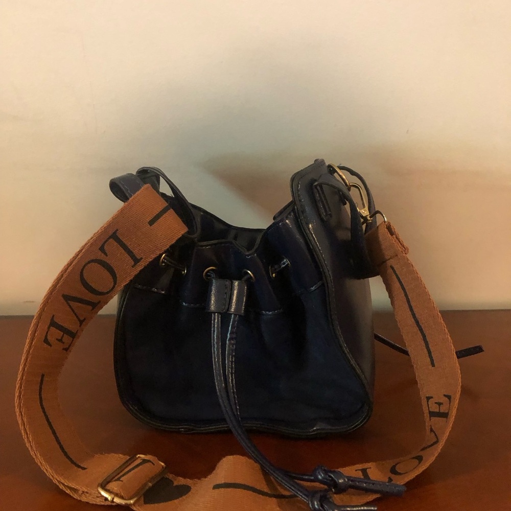 Navy Drawstring Crossbody Bag - Unbranded